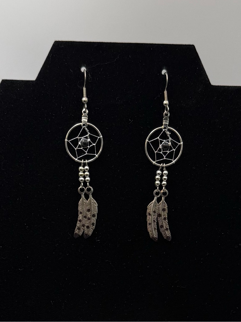 Source Unknown Silver Dreamcatcher Feather Drop Earrings - Silver